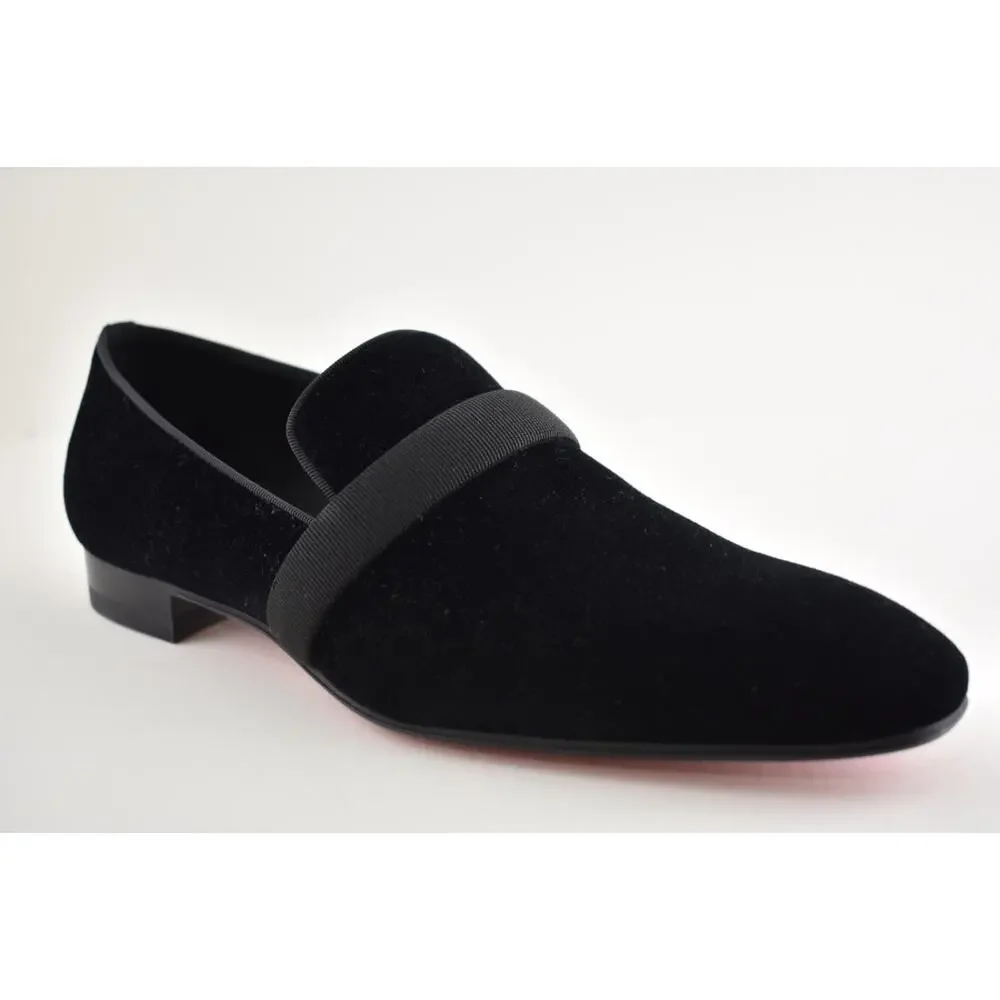 Christian Louboutin Dandydeco Flat Black Velvet Strap Wedding Dress Loafer 40 7